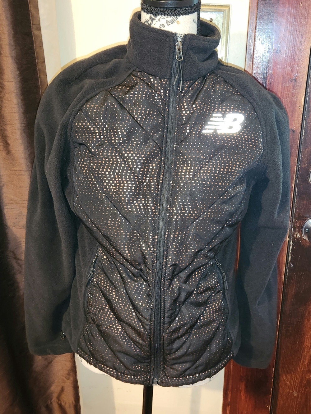 New Balance Black Quilted & Fleece Hybrid Jacket M
